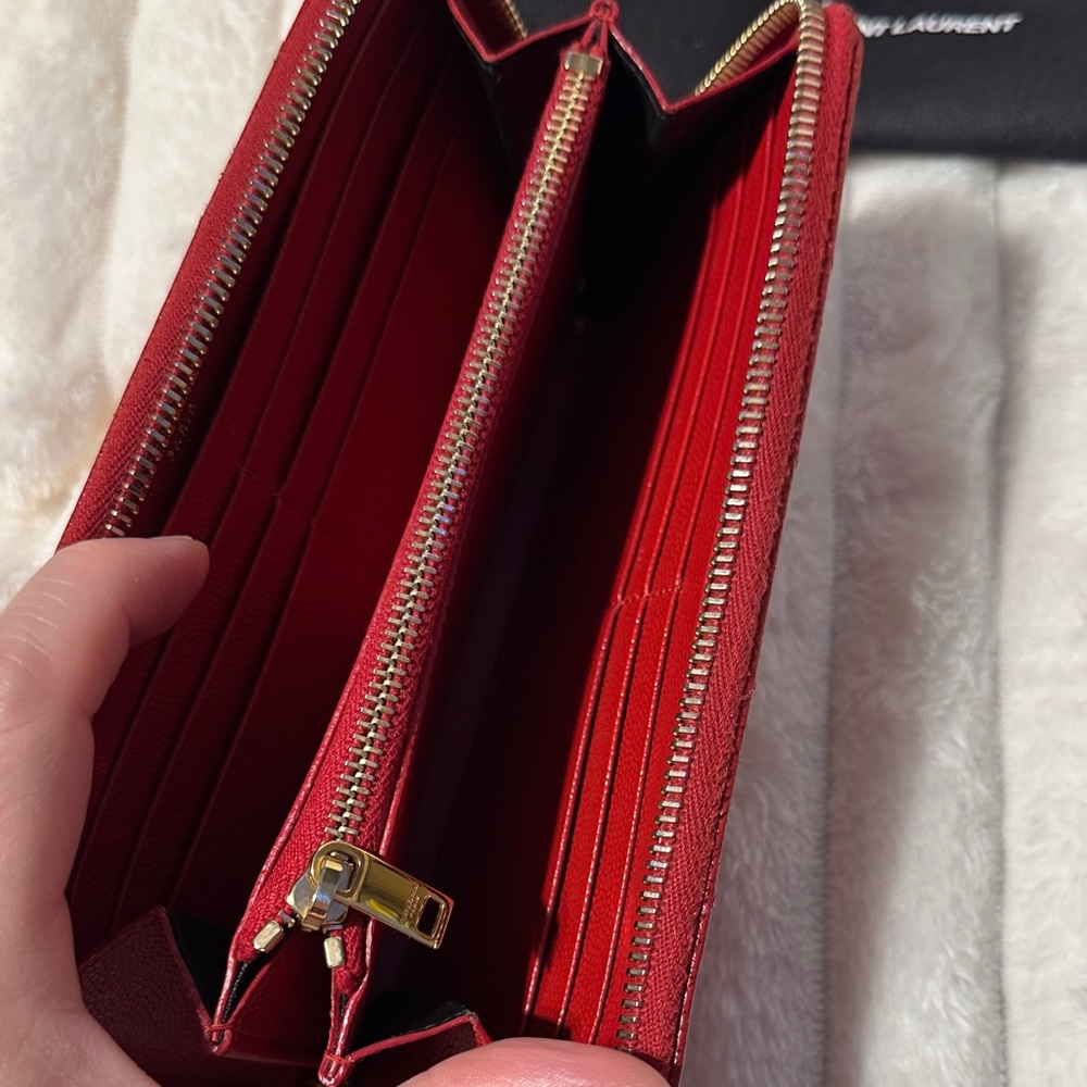 YSL Saint Laurent Cherry Red Quilted Wallet - Picture 8 of 10